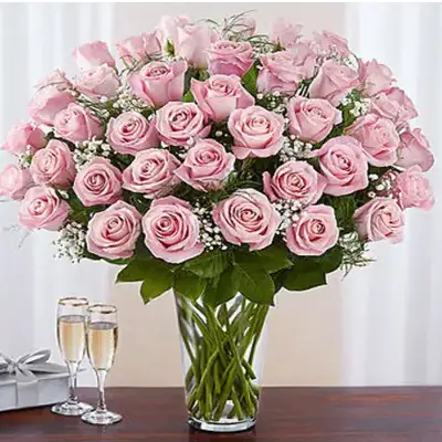 60 Pink Roses Vase