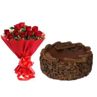 Send Red Roses With Chocolate Cake to India on Same Day - SendBestgift.com