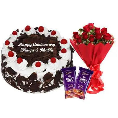Eggless Black Forest Cake With Flower Bouquet And Silk Chocolate