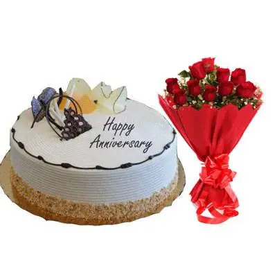 12 Red Rose Bouquet with Anniversary Cake to Cebu Philippines